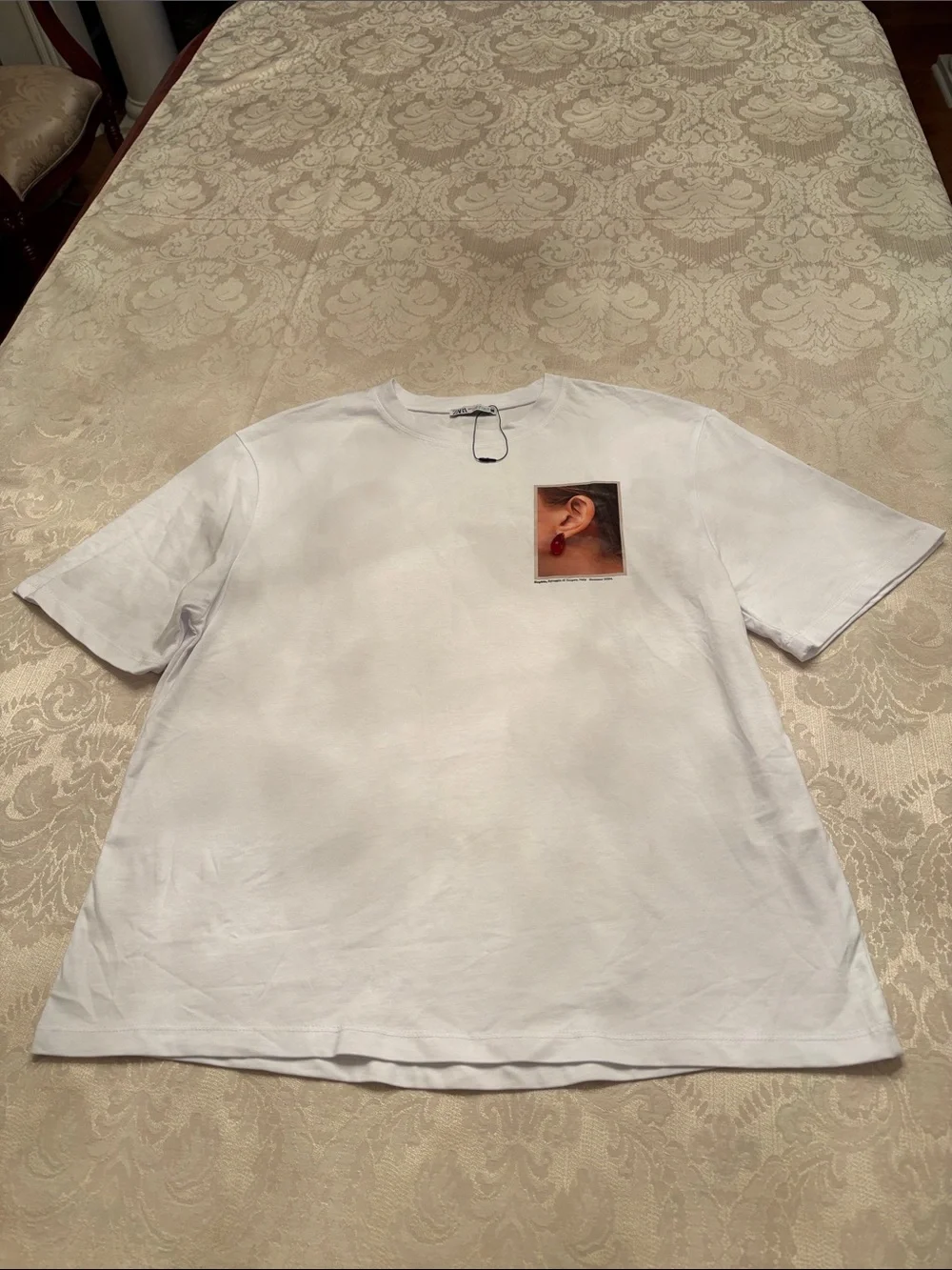 Zara graphic logo Sophia cotton white crew neck t-shirt sz.M - Picture 6 of 12
